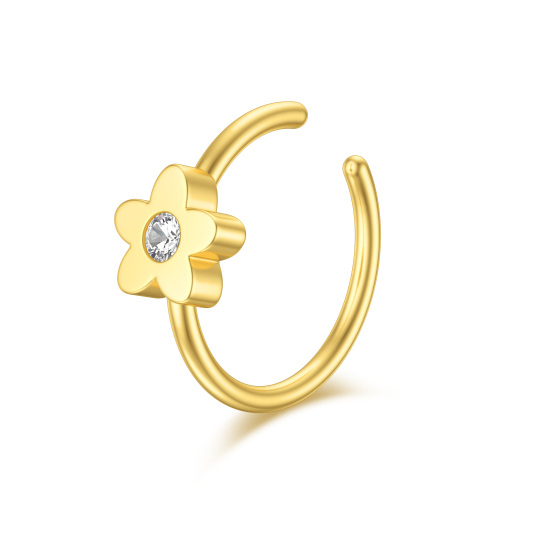 Anel de nariz em flor de pêssego com zircónias cúbicas em ouro de 14K