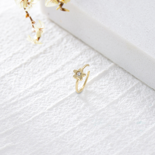 Anel de nariz em flor de pêssego com zircónias cúbicas em ouro de 14K-2