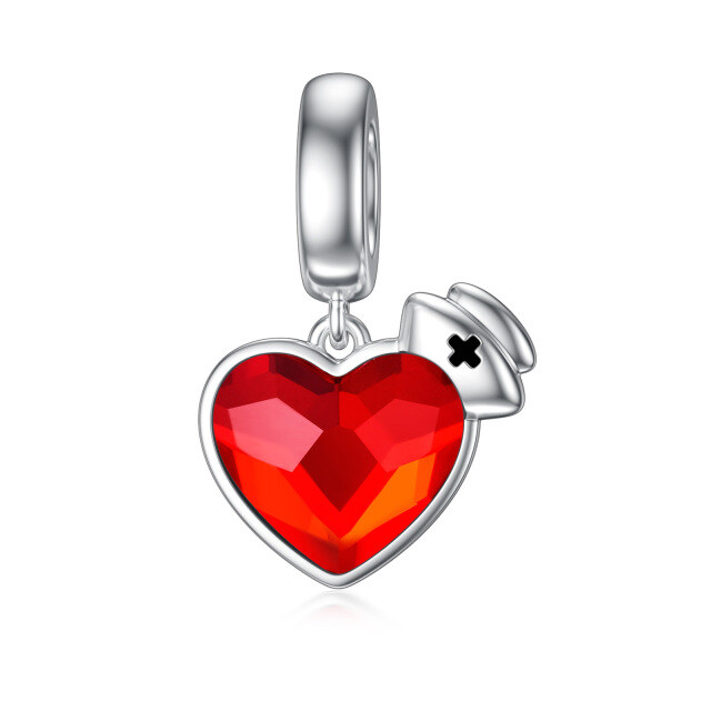 Sterling Silver Heart Shaped Crystal Heart Dangle Charm-1