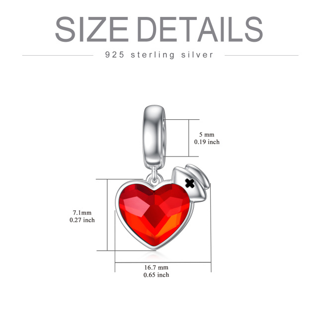 Sterling Silver Heart Shaped Crystal Heart Dangle Charm-5