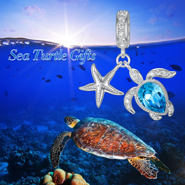 Sterling Silver Crystal Sea Turtle & Starfish Dangle Charm-5