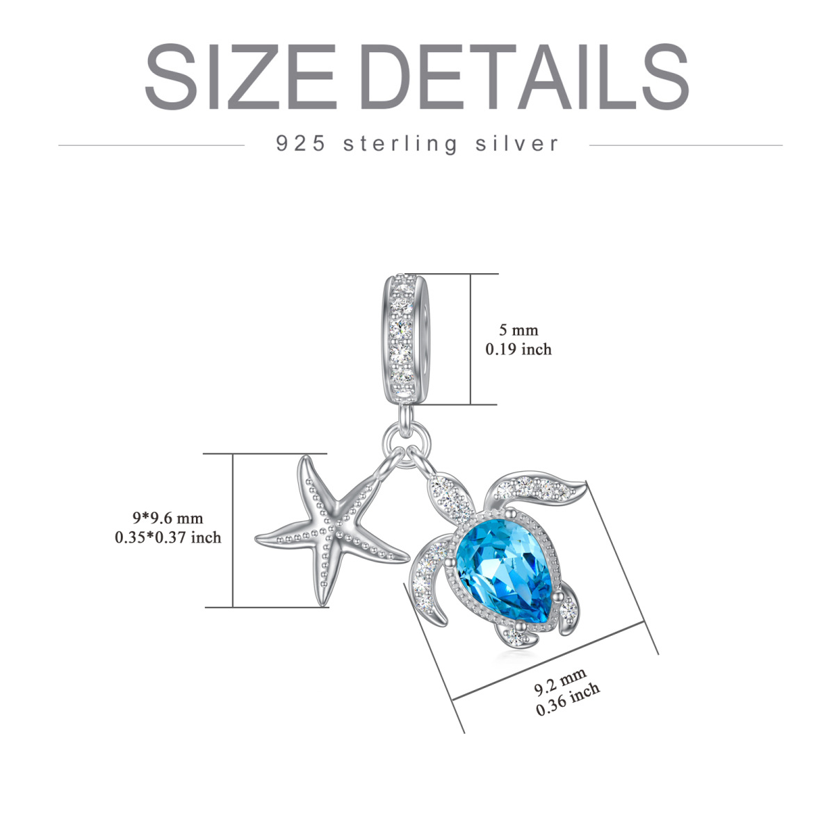 Sterling Silver Crystal Sea Turtle & Starfish Dangle Charm-6
