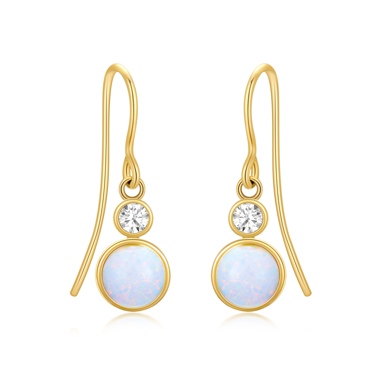 Boucles d'oreilles pendantes en or 14K avec opale ronde-1