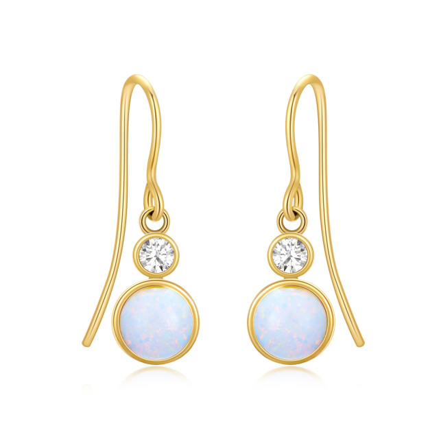 14K Gold Opal Round Drop Earrings-0
