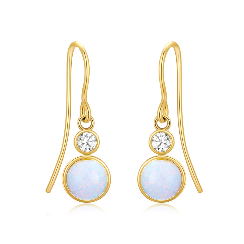 14K Gold Opal Round Drop Earrings