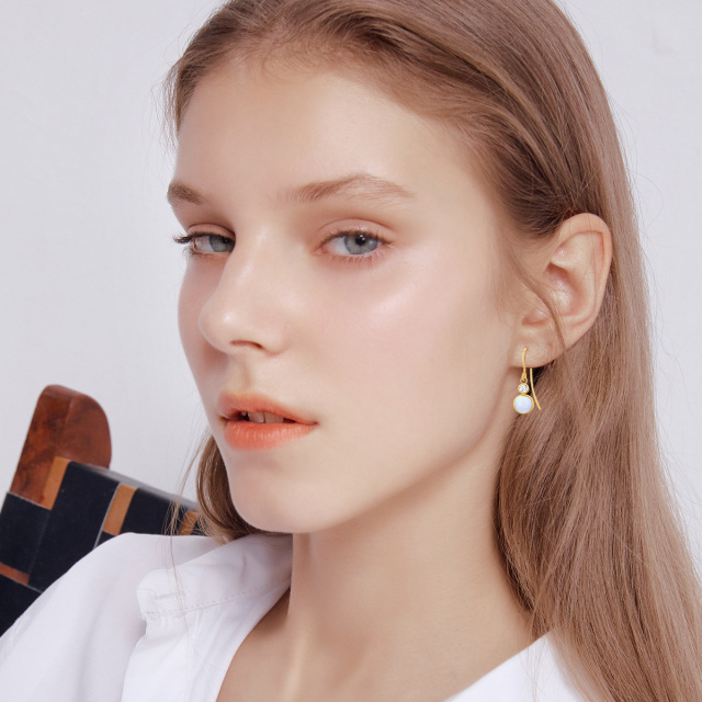 14K Gold Opal Round Drop Earrings-1