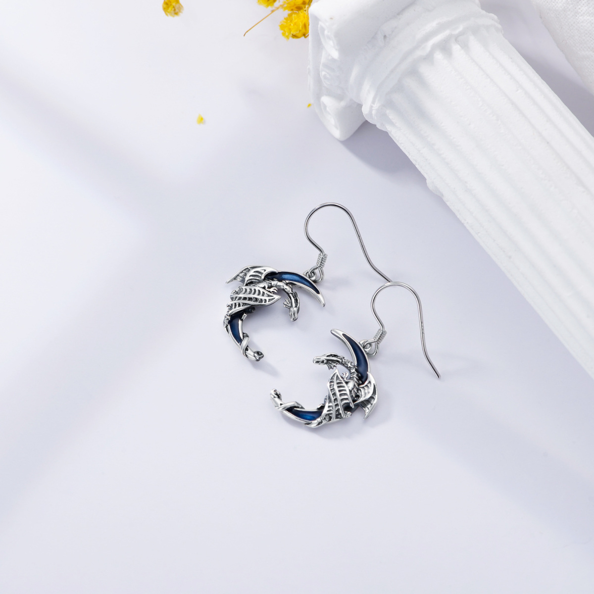 Sterling Silver Dragon & Moon Drop Earrings-3