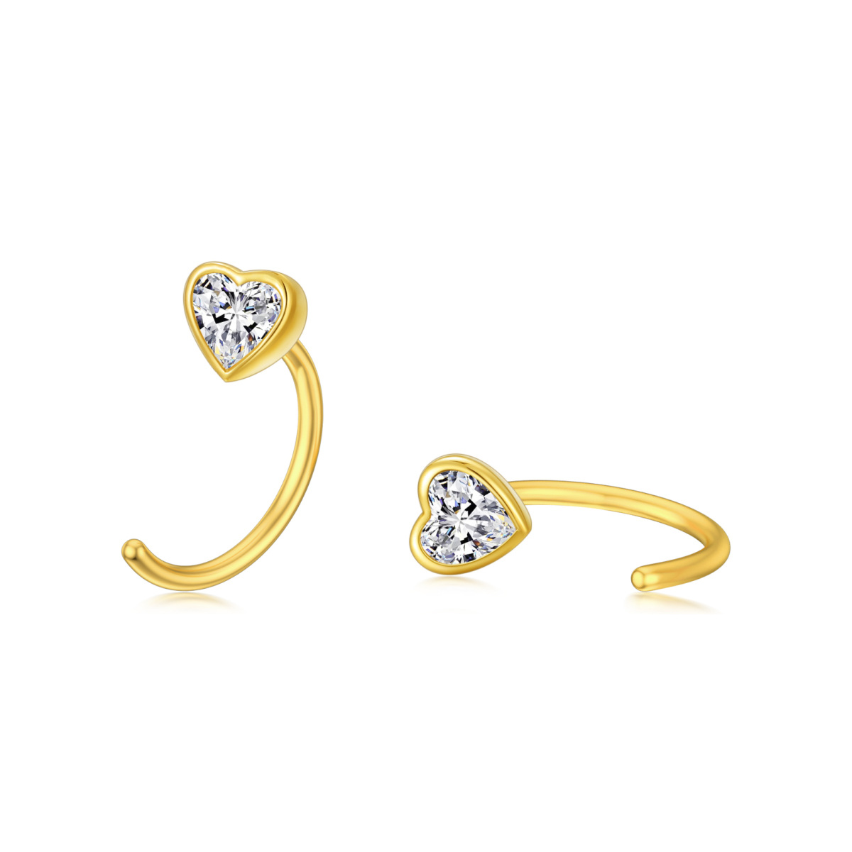 14K Gold Cubic Zirconia Heart Hoop Earrings-1
