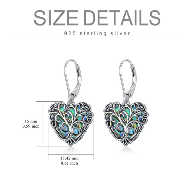 Brincos de prata esterlina com marisco Abalone, árvore da vida e coração-4