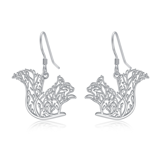 Sterling Silver Squirrel & Tree Of Life Drop Earrings-1