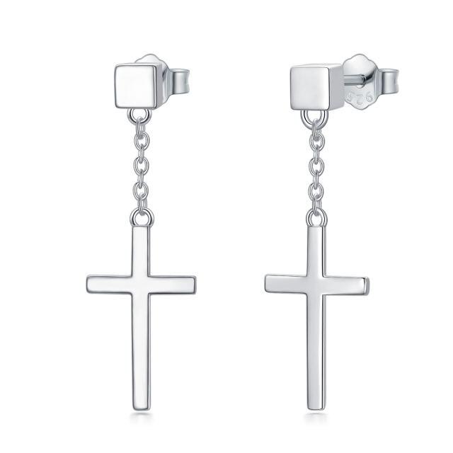 Sterling Silver Cross Drop Earrings-0