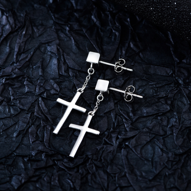 Sterling Silver Cross Drop Earrings-5