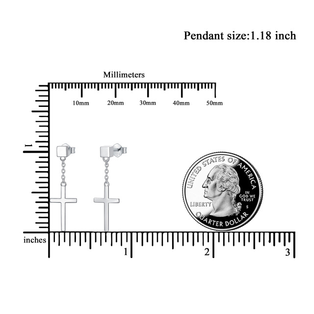 Sterling Silber Kreuz Tropfen Ohrringe-5