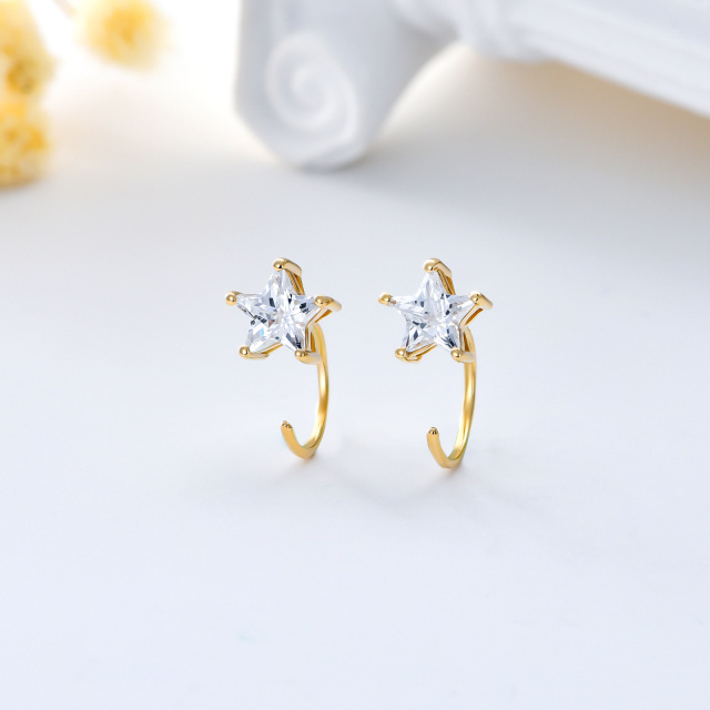 14K Gold Five-Pointed Star Shaped Cubic Zirconia Star Stud Earrings-2