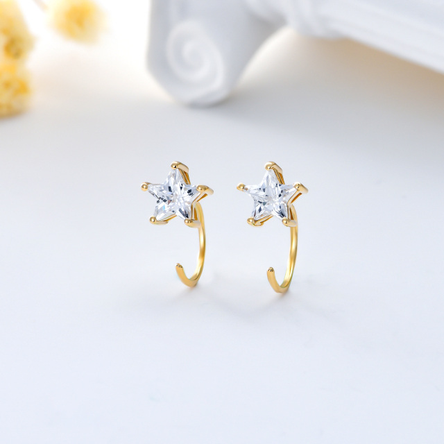 Boucles d'oreilles étoile en or 14K à cinq branches en forme de zircon cubique-2