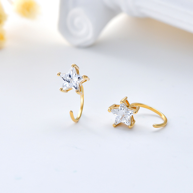 14K Gold Five-Pointed Star Shaped Cubic Zirconia Star Stud Earrings-3