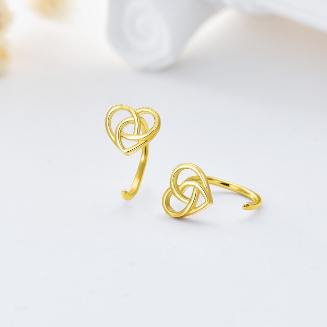 14K Gold Heart Hoop Earrings-3