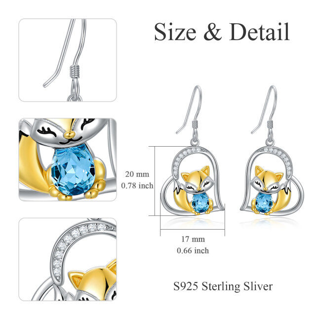 Sterling Silver Two-tone Pear Shaped Crystal Fox & Heart Drop Earrings-5