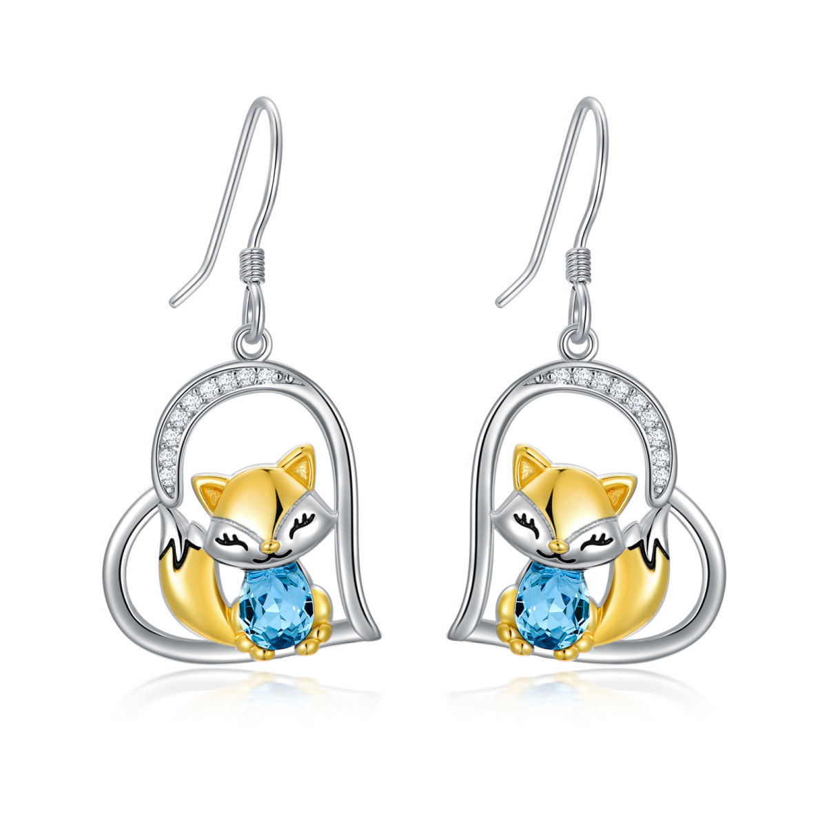 Boucles d'oreilles pendantes en argent sterling en forme de poire en forme de renard en cristal bicolore-1