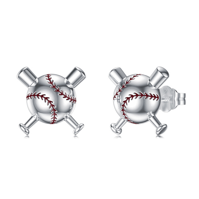 Sterling Silver Baseball Stud Earrings-1