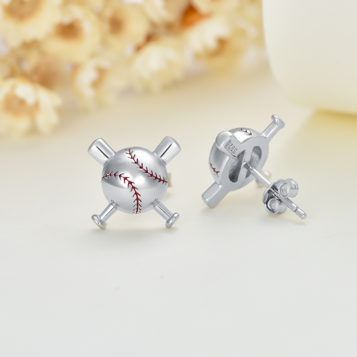 Sterling Silver Baseball Stud Earrings-4