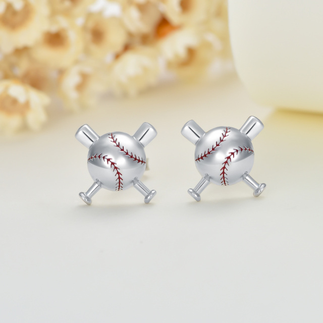 Sterling Silver Baseball Stud Earrings-3