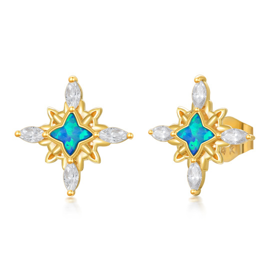 14K Gold Opal Stars Stud Earrings