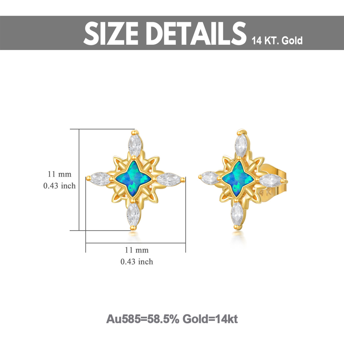 14K Gold Opal Stars Stud Earrings-5