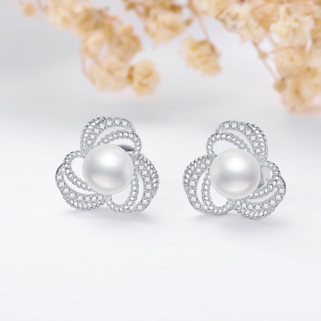  925 Sterling Silver 6mm Love Knot Pearl Stud Earrings for Women-3