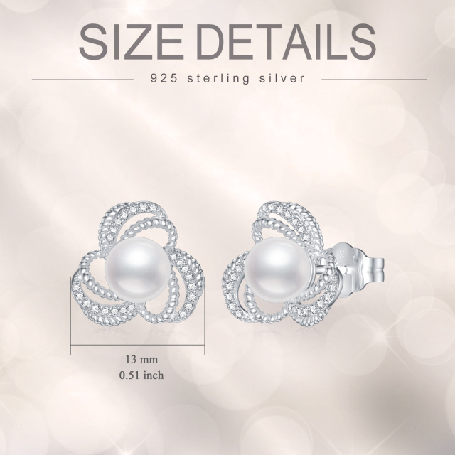  925 Sterling Silver 6mm Love Knot Pearl Stud Earrings for Women-1