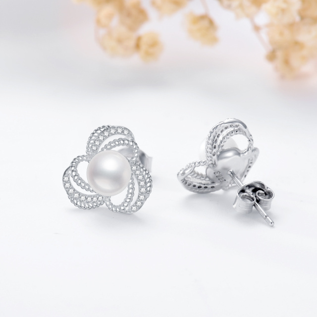  925 Sterling Silver 6mm Love Knot Pearl Stud Earrings for Women-4