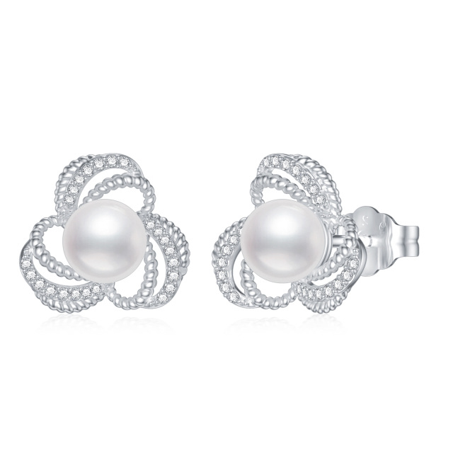  925 Sterling Silver 6mm Love Knot Pearl Stud Earrings for Women-0