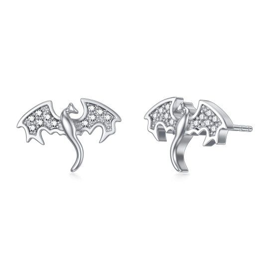 Sterling Silver Cubic Zirconia Dragon Stud Earrings