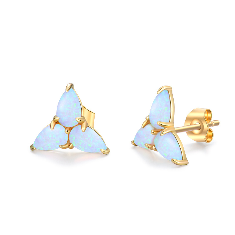 14K Gold Opal Triangle Stud Earrings