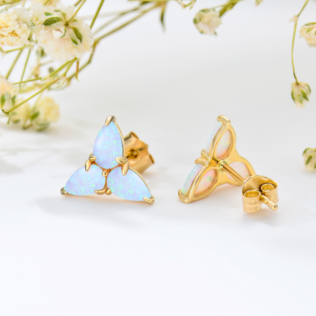 14K Gold Opal Triangle Stud Earrings-4