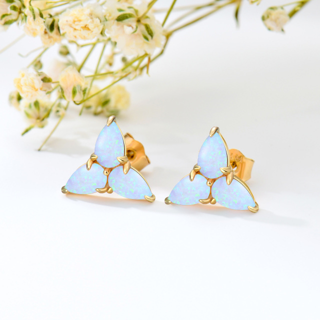 14K Gold Opal Triangle Stud Earrings-3