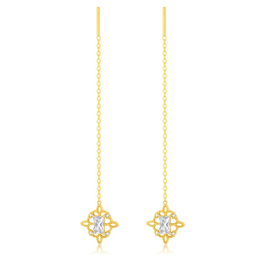 14K Gold Princess-square Shaped Cubic Zirconia Celtic Knot Drop Earrings