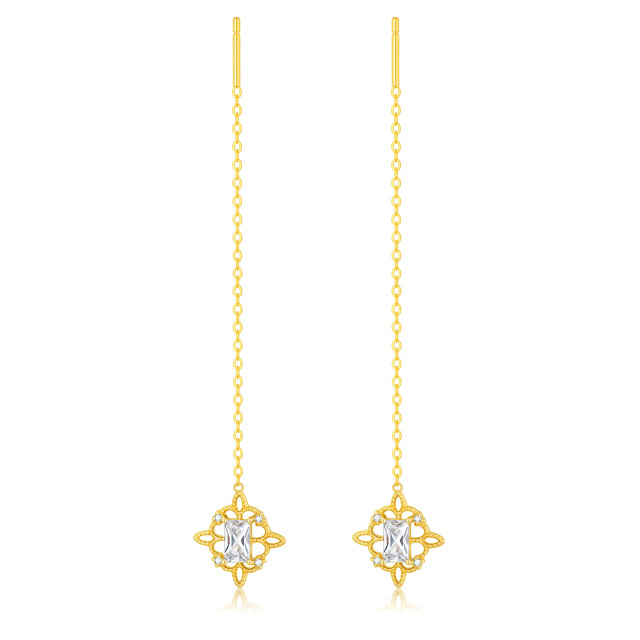 14K Gold Princess-square Shaped Cubic Zirconia Celtic Knot Drop Earrings-0
