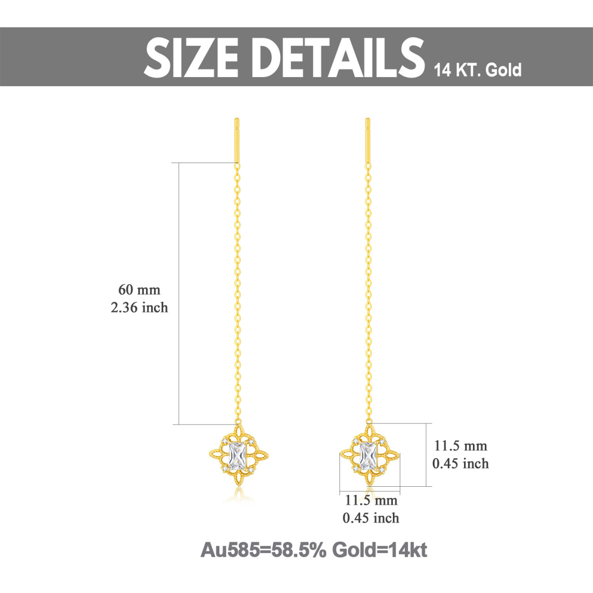 14K Gold Prinzessin-Quadrat geformt Cubic Zirkonia keltischen Knoten Tropfen Ohrringe-5