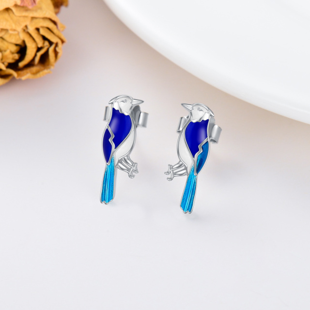 Sterling Silver Blue Jay Stud Earrings-2