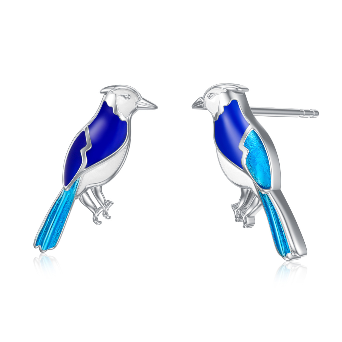 Sterling Silver Blue Jay Stud Earrings-1