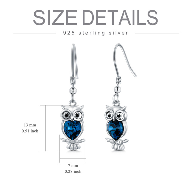 Sterling Silver Heart Shaped Crystal Owl Drop Earrings-6