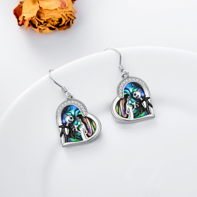 Sterling Silver Abalone Shellfish & Cubic Zirconia Heart Drop Earrings-2