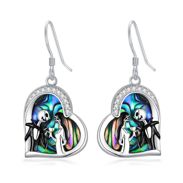 Sterling Silver Abalone Shellfish & Cubic Zirconia Heart Drop Earrings-0