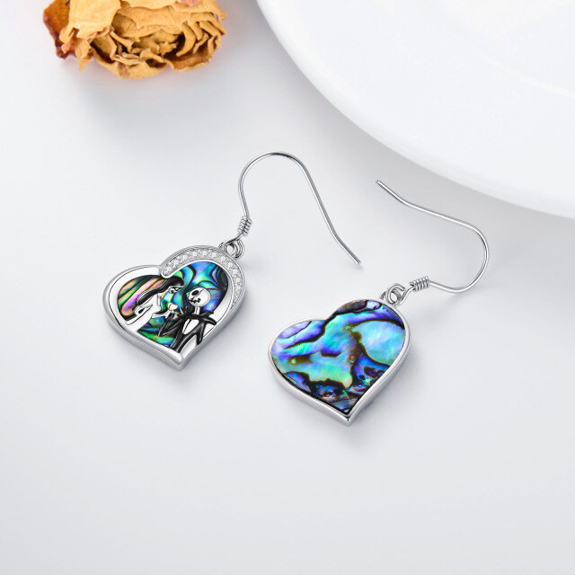 Sterling Silver Abalone Shellfish & Cubic Zirconia Heart Drop Earrings-3