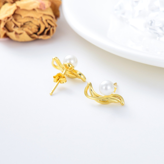 Pendientes de perlas irregulares chapados en oro, regalos de plata de ley para mujeres y niñas-3