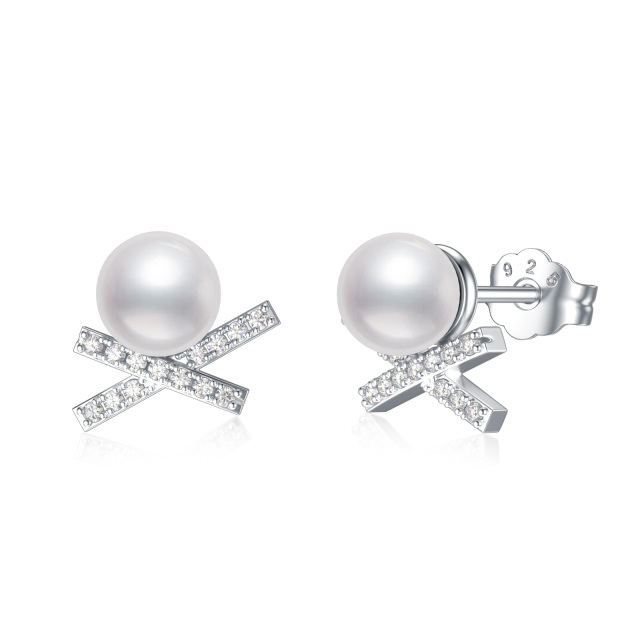 Boucles d'oreilles à tige en perles en argent sterling Cadeaux pour elle Boucle d'oreille en perles-0