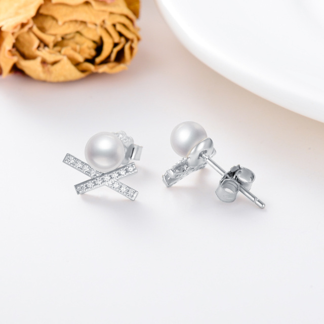 Aretes de perlas en plata de ley Regalos para ella Arete de perlas-3