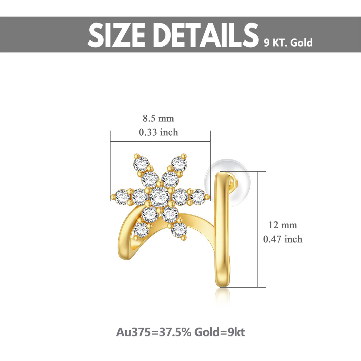 Pendientes de oro de 9 quilates de circonio redondo Snowflake Climber-5