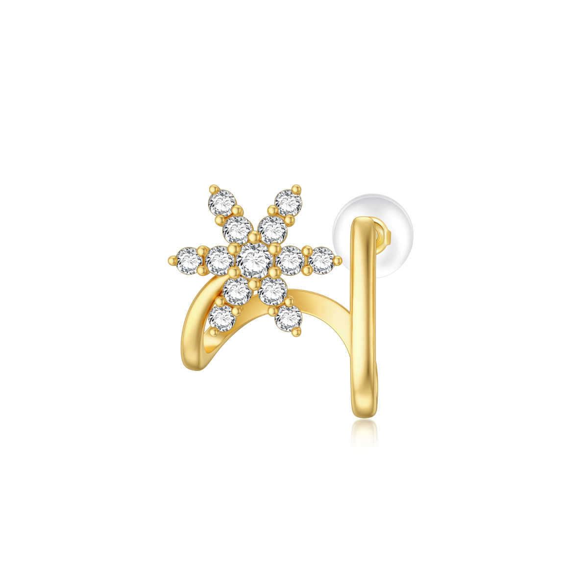 9K Gold Round Zircon Snowflake Climber Earrings-1